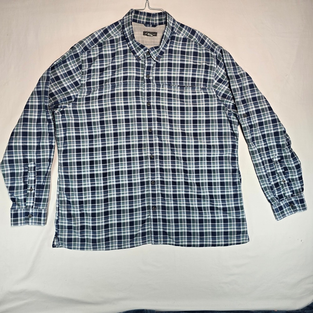 Eddie Bauer Mens 2XL Blue Green Plaid Button Down Hiking Shirt D3867365